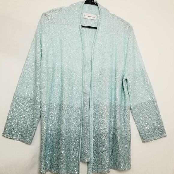 Alfred Dunner Sequined Cardigan Women's Blue Ombre 3/4 Sleeves Size Small - Picture 3 of 8
